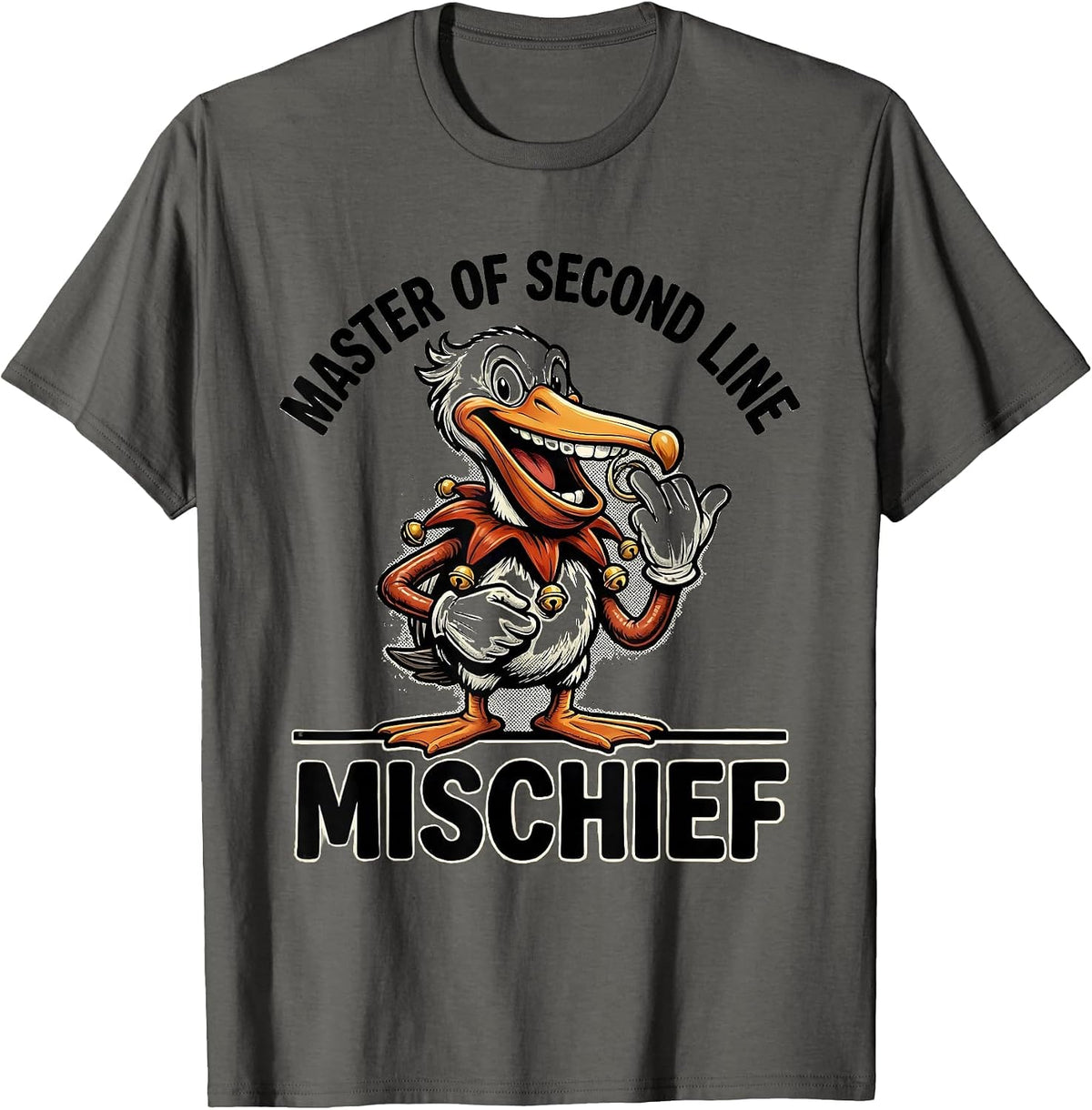 Men's Master of Second Line Mischief Retro Cartoon Mardi Gras T-Shirt - Asphalt Grey