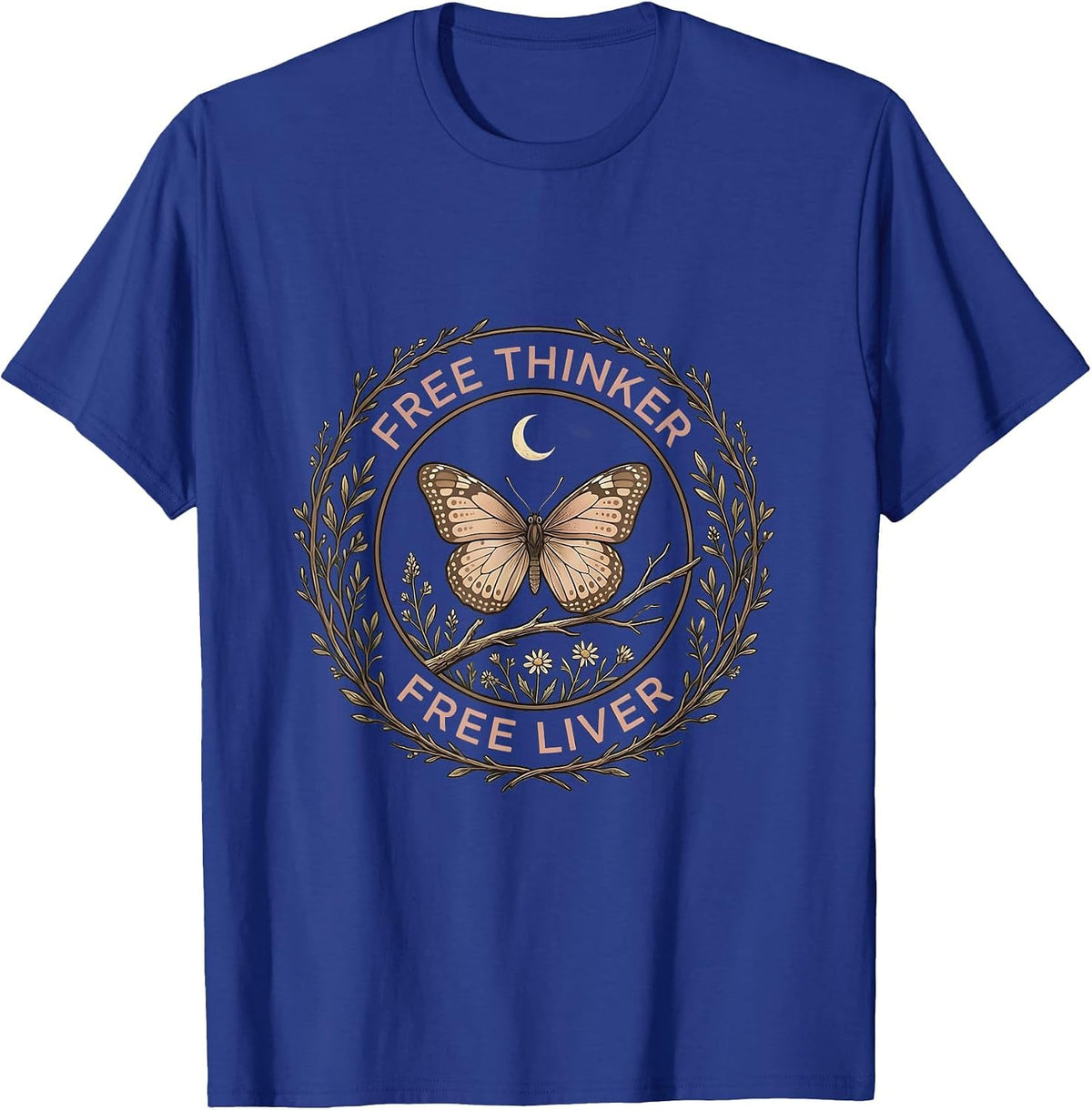 Free Thinker Free Liver Bold Statement Design T-Shirt - Royal Blue