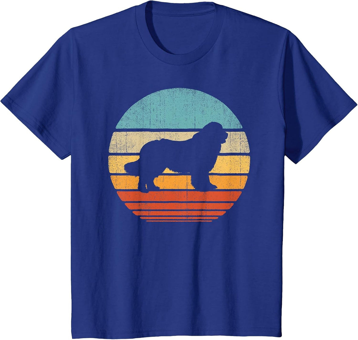 Newfoundland Newfie Retro Vintage 60s 70s Sunset Dog Lovers T-Shirt - Royal Blue