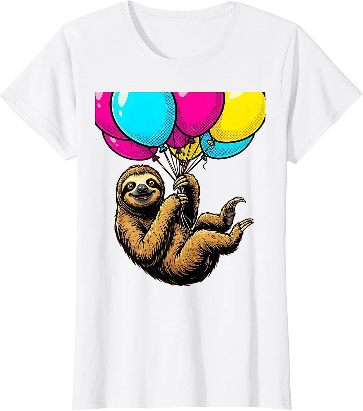 Sloth Birthday Balloon Ride Graphic Tee T-Shirt - White