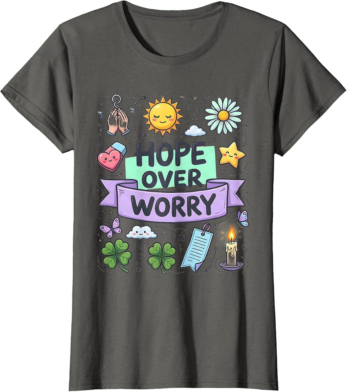 Women's Hope Over Worry Faith Over Fear Inspirational Design T-Shirt - Asphalt Grey
