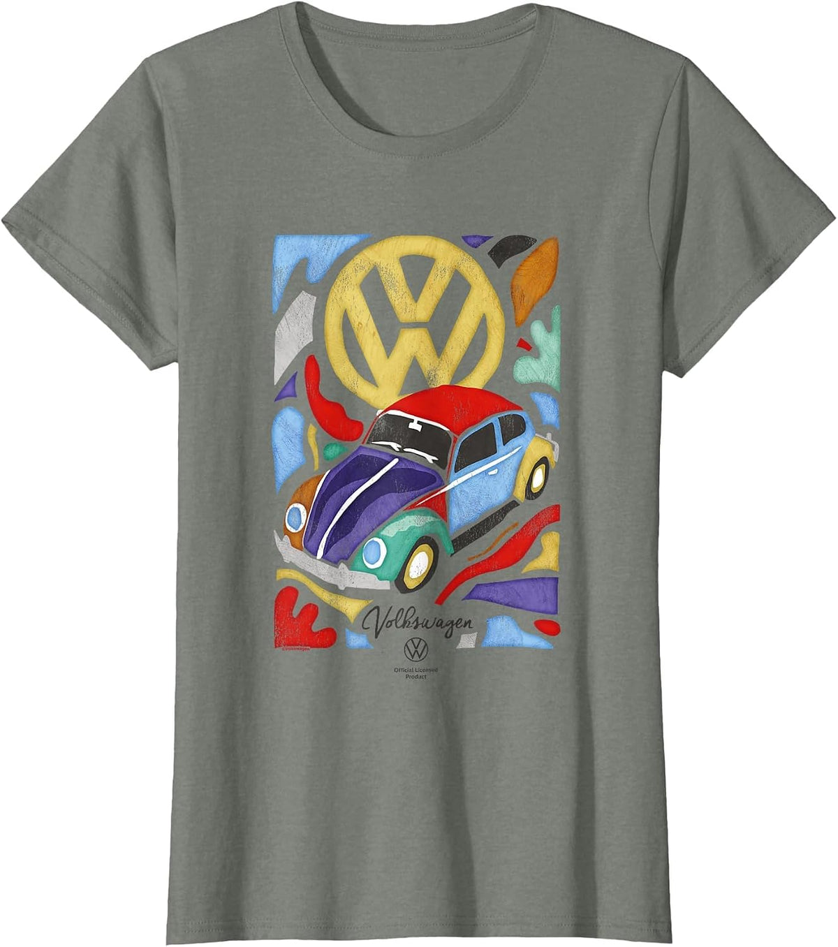 Volkswagen Beetle Fauvism Colourful Art T-Shirt - Olive Heather