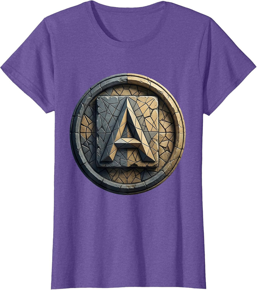 Alpha Symbol Etched in Stone Slab Graphic T-Shirt - Purple Heather