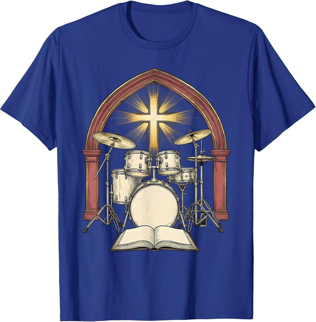 Men's Church Drum Kit Worship Musician Christian Drummer T-Shirt - Royal Blue
