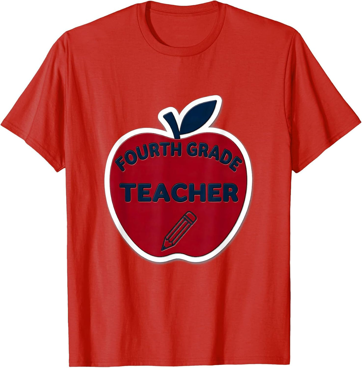 Men's Fourth Grade Teacher Cute Apple Pencil Back To School T-Shirt - Red