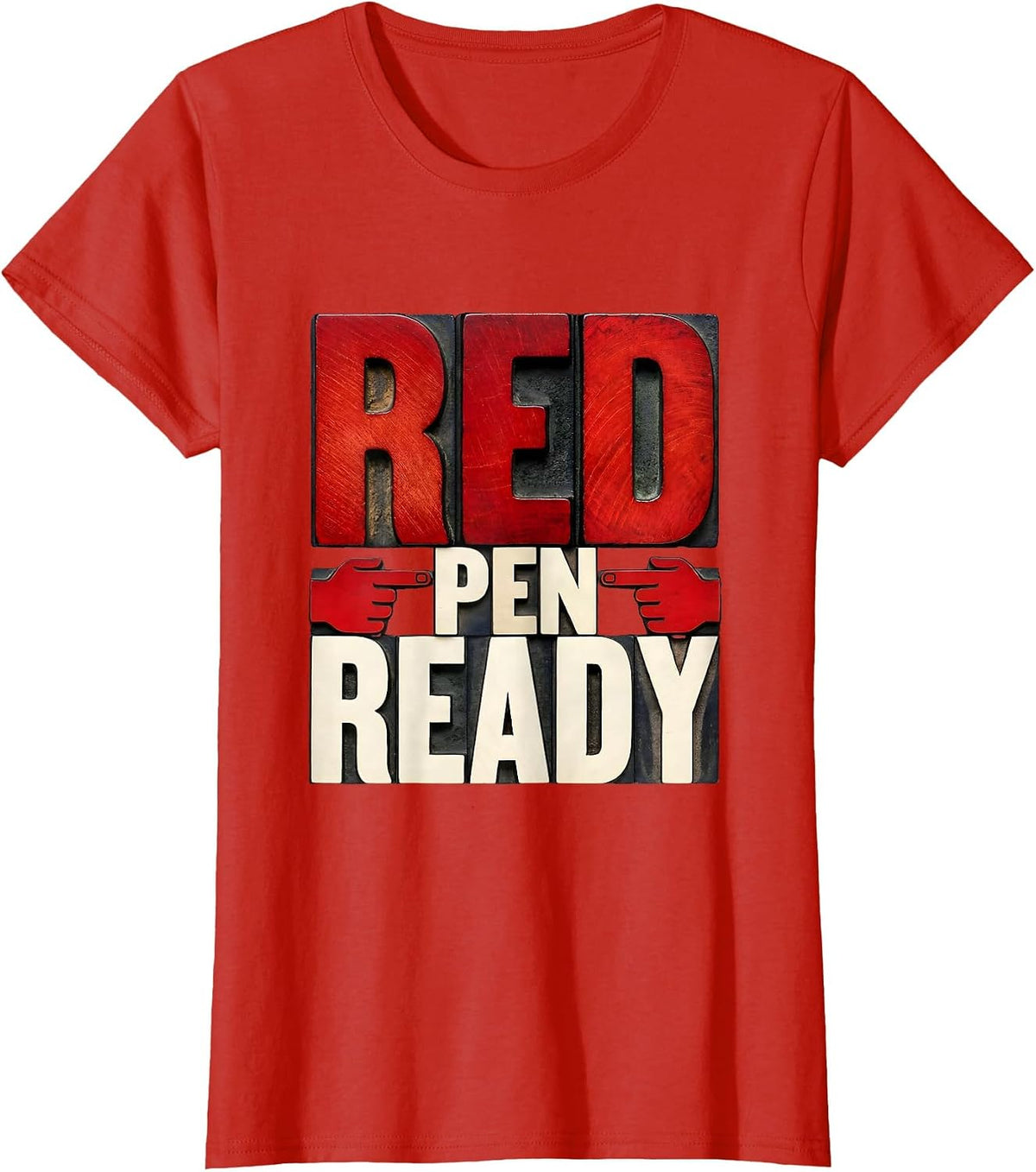 Women's Red Pen Ready Teacher Graphic Design T-Shirt - Red