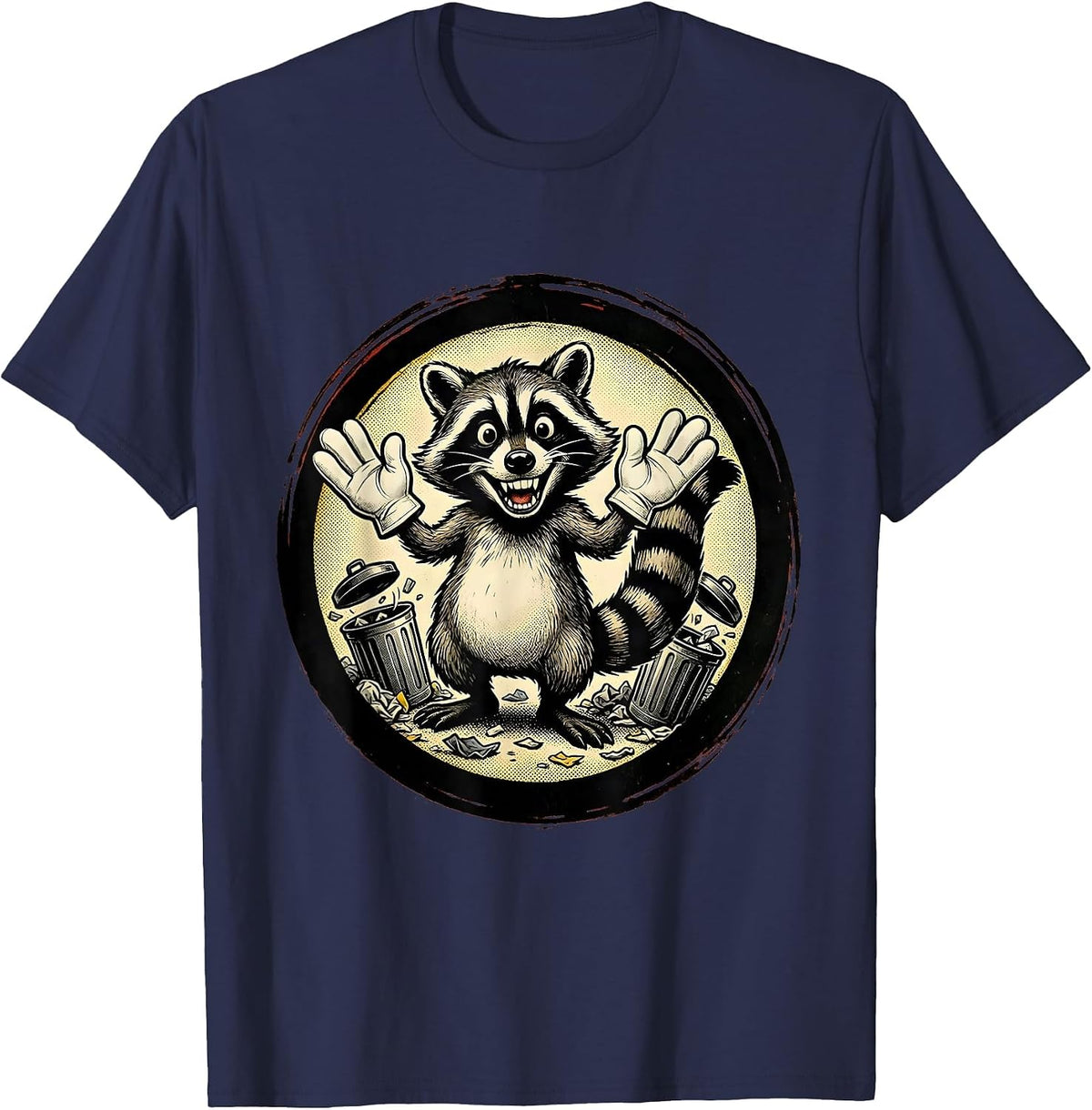 Men's Raccoon Trash Can Chaos Funny Animal Graphic T-Shirt - Navy Blue