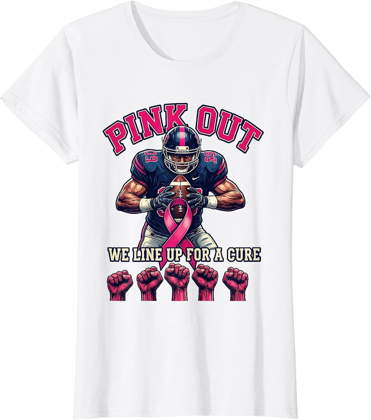 Pink Out We Line Up For A Cure Football Breast Cancer T-Shirt - White