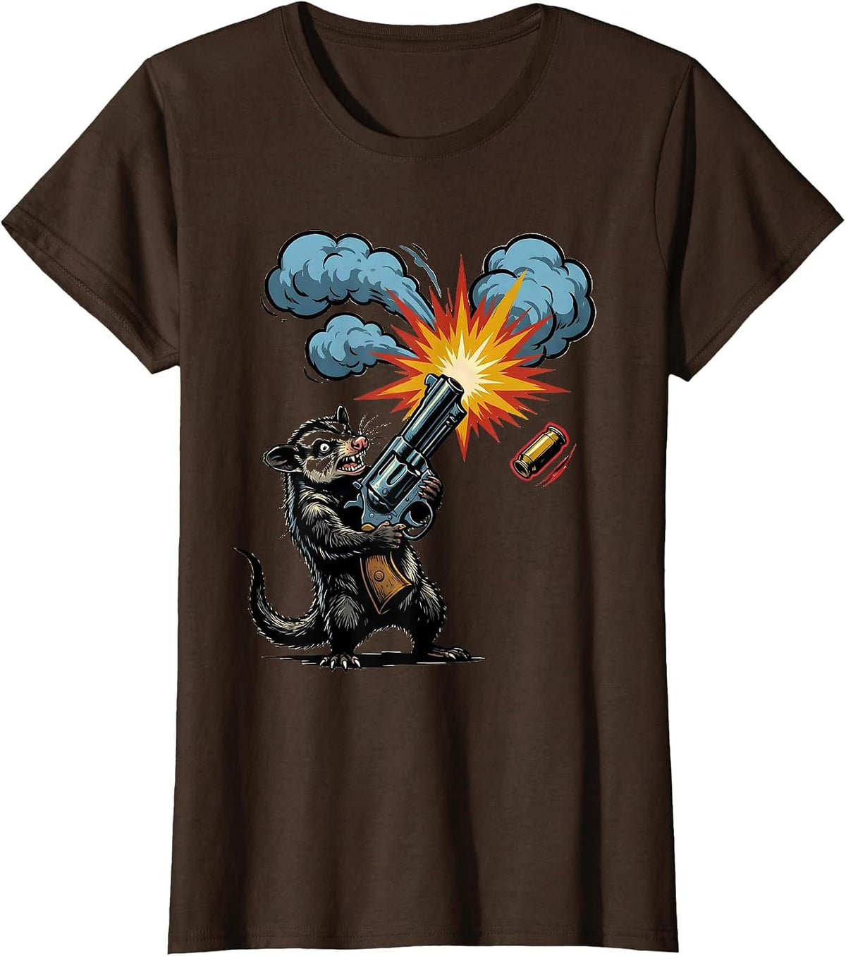 Women's Furious Opossum Gun Meme Humor Novelty T-Shirt - Brown