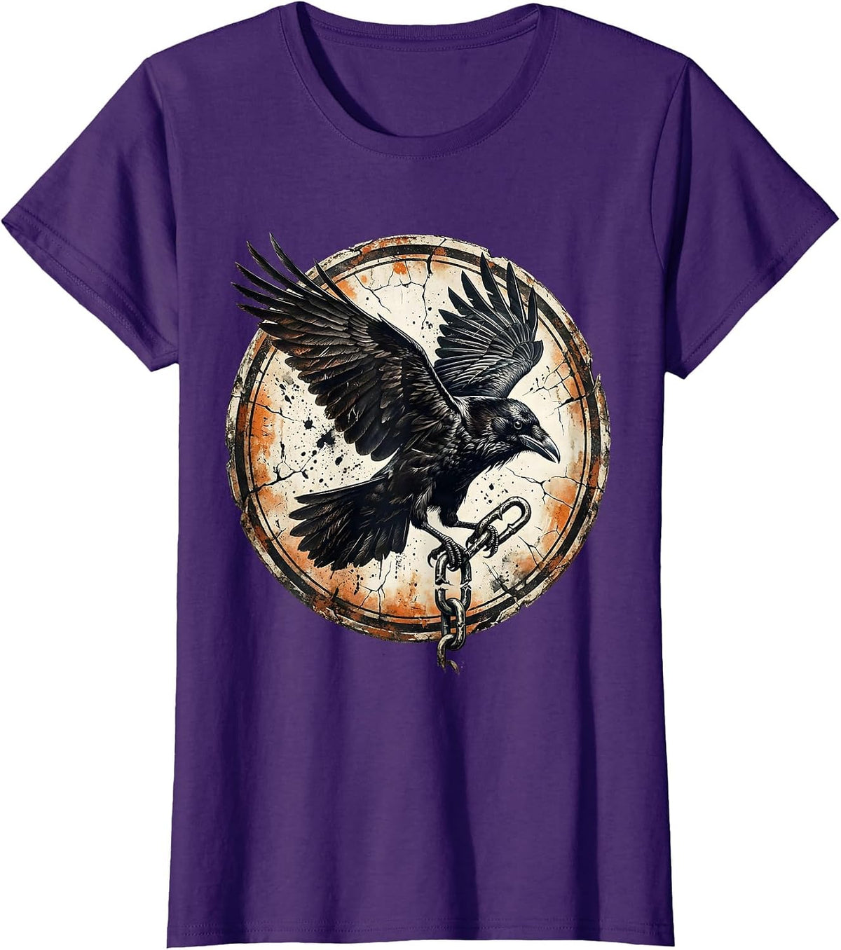 Women's Crow Carrying Broken Chain Link in Flight T-Shirt - Purple