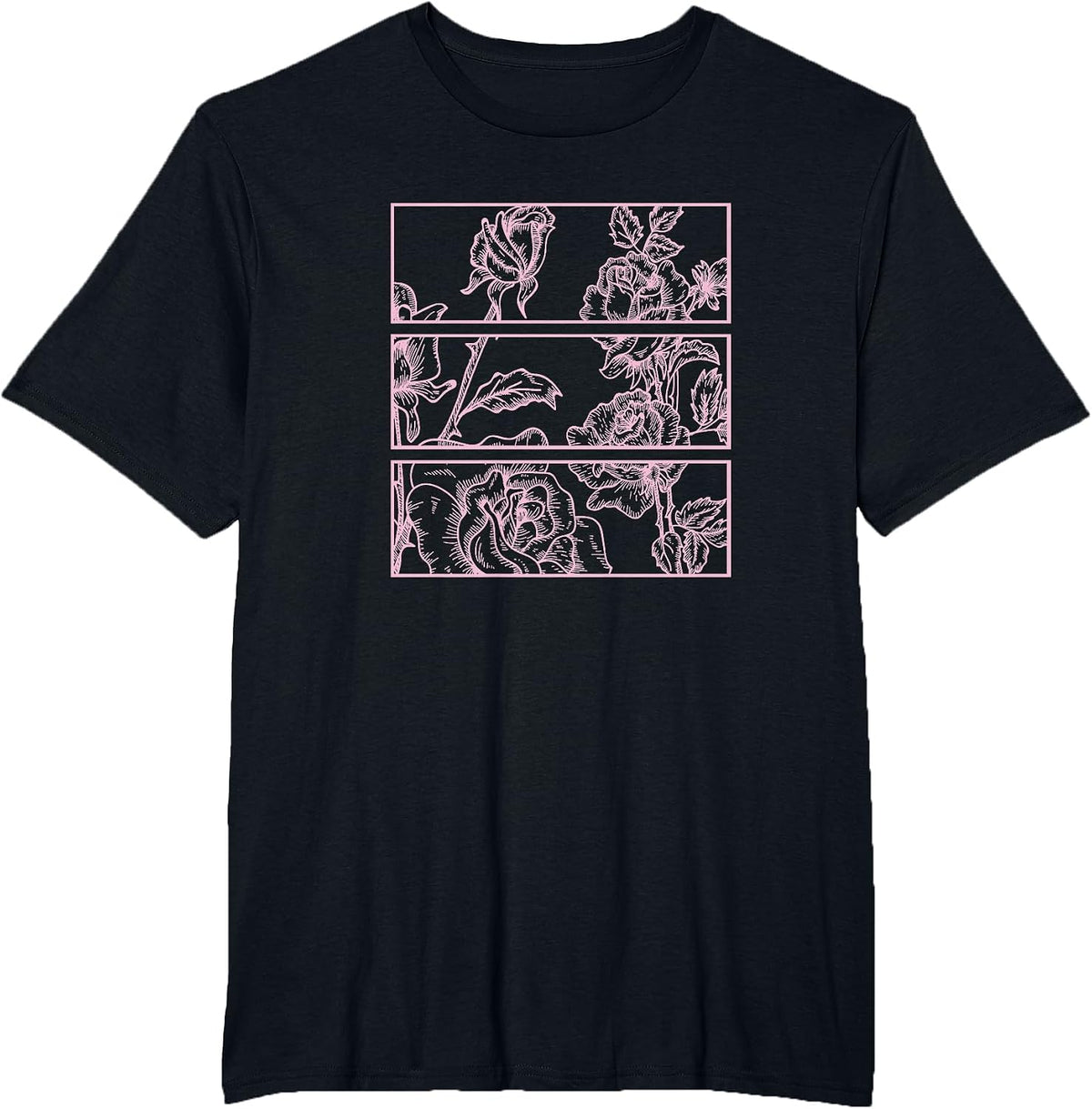 Pink Roses Kawaii Aesthetic Soft Grunge Pastel Goth E-Girl Tees T Shirts - Black