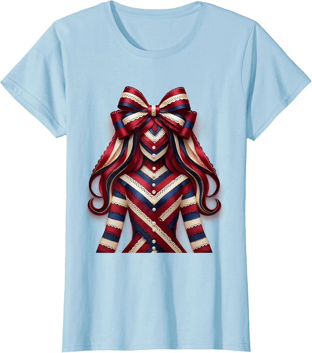 Silhouette Sunset Red White Blue Patriotic Design T-Shirt - Baby Blue