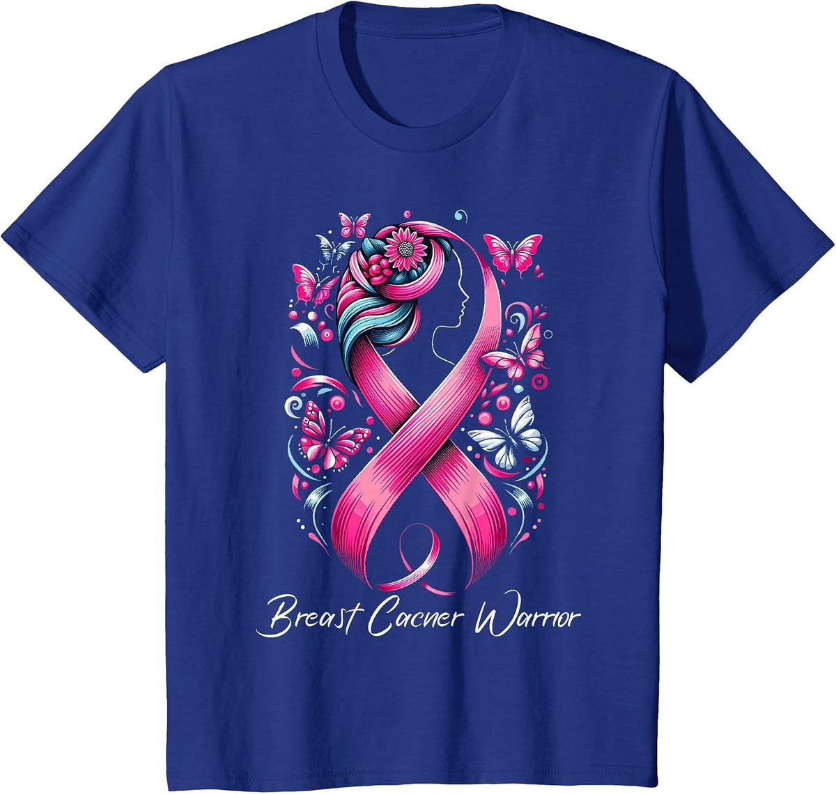 Faith Hope Love Ribbon Breast Cancer Awareness Warrior Pink T-Shirt - Royal Blue