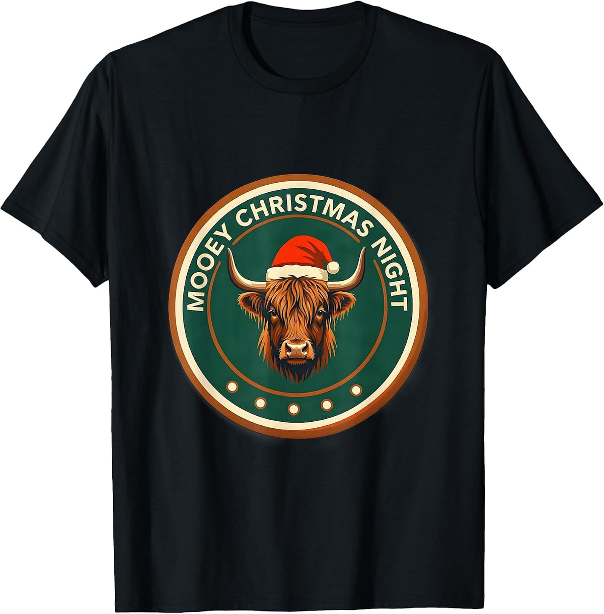 Men's Mooey Christmas Night Whimsical Highland Cow Farm Humor Gift T-Shirt - Black