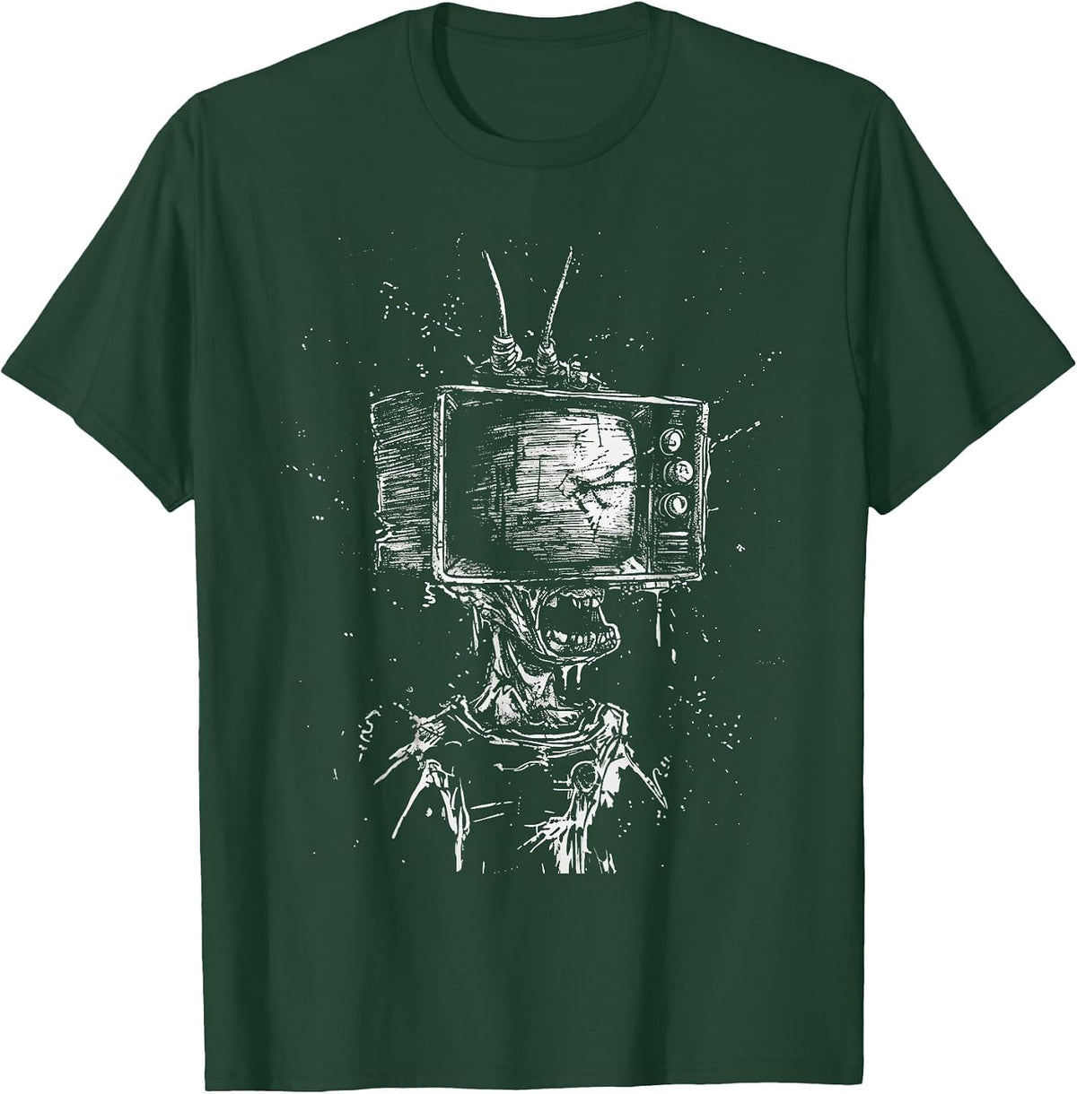 Weird Grunge TV Head Art Alt Odd Strange Goth Aesthetic T-Shirt - Dark Green