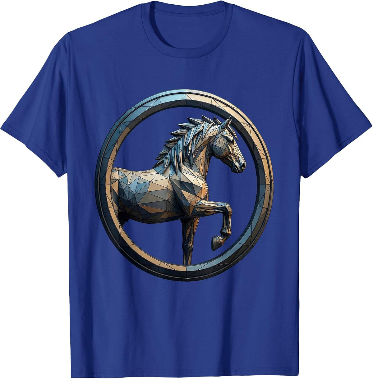 Geometric Low-Poly Horse Profile Art Design T-Shirt - Royal Blue