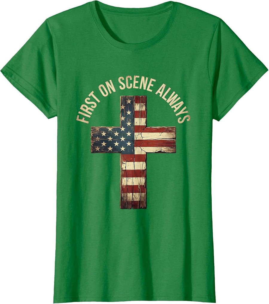 Women's First On Scene Always EMT Responder Design T-Shirt - Kelly Green