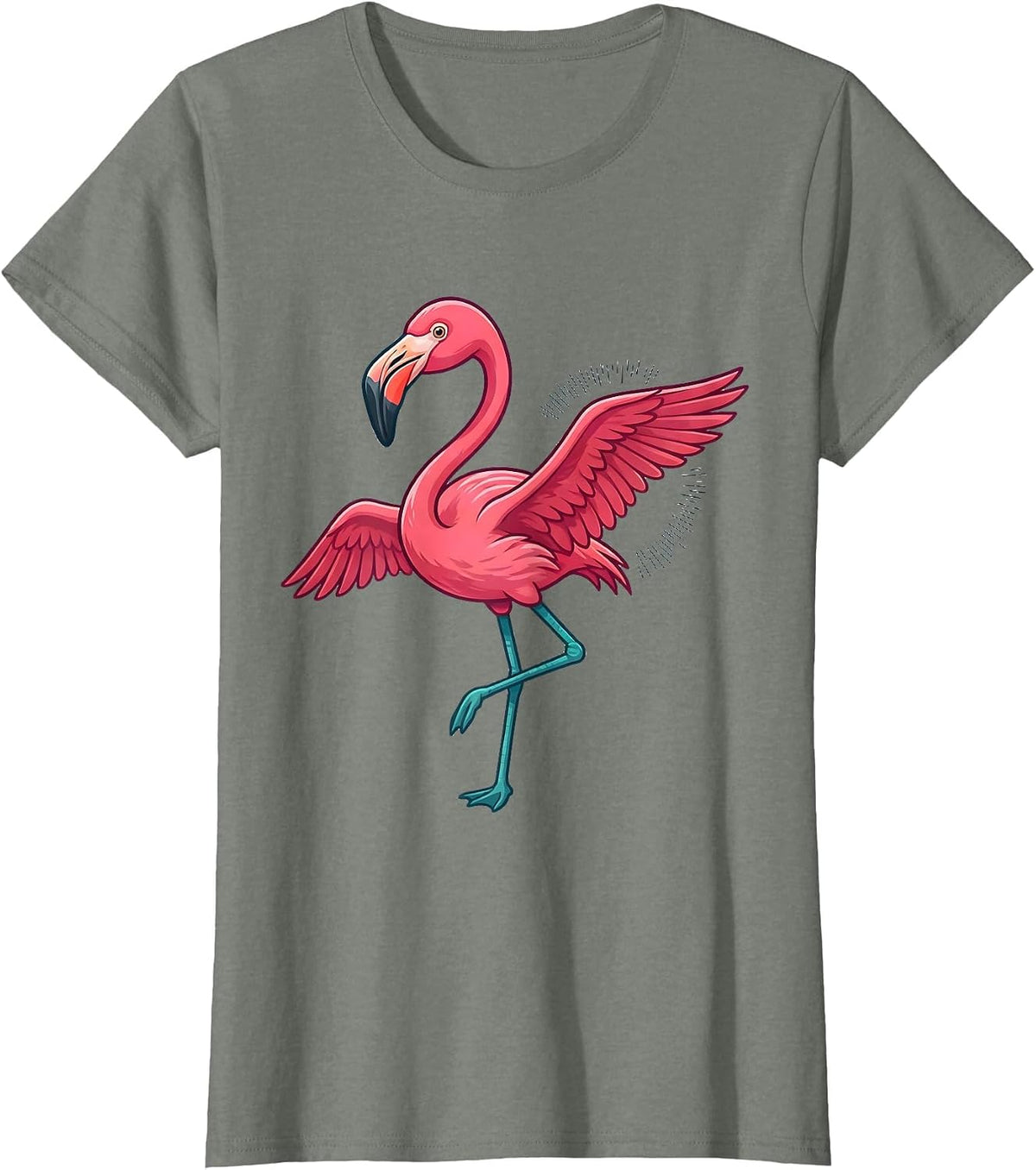 Pink Flamingo Flat Vector Bird Lover Humor T-Shirt - Olive Heather