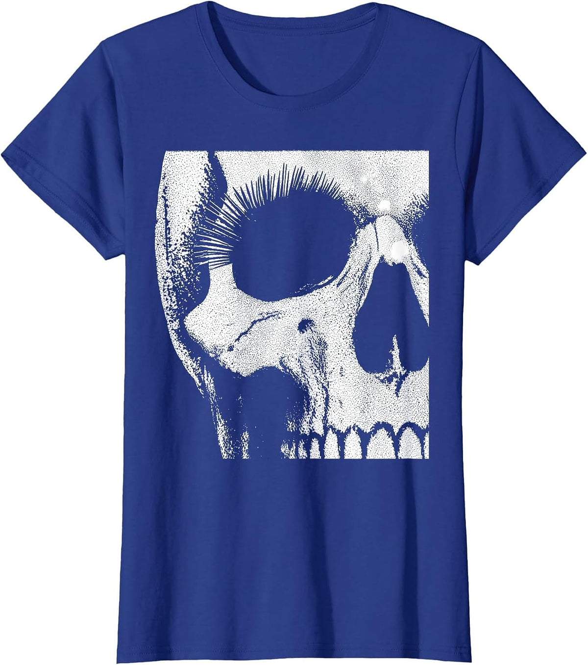 Skull Grunge Black White Art Graphic for Men Women Halloween T-Shirt - Royal Blue