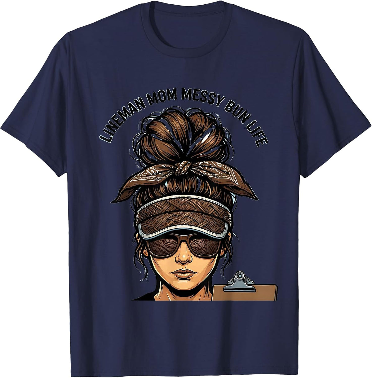 Men's Lineman Mom Messy Bun Life Funny Sports Mom Humor T-Shirt - Navy Blue