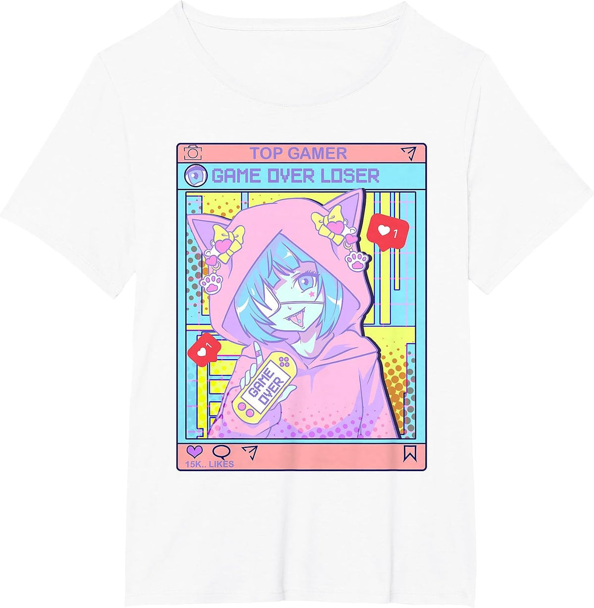 Kawaii Pastel Goth Girl Anime Gamer Game' Over Loser T-Shirt - White