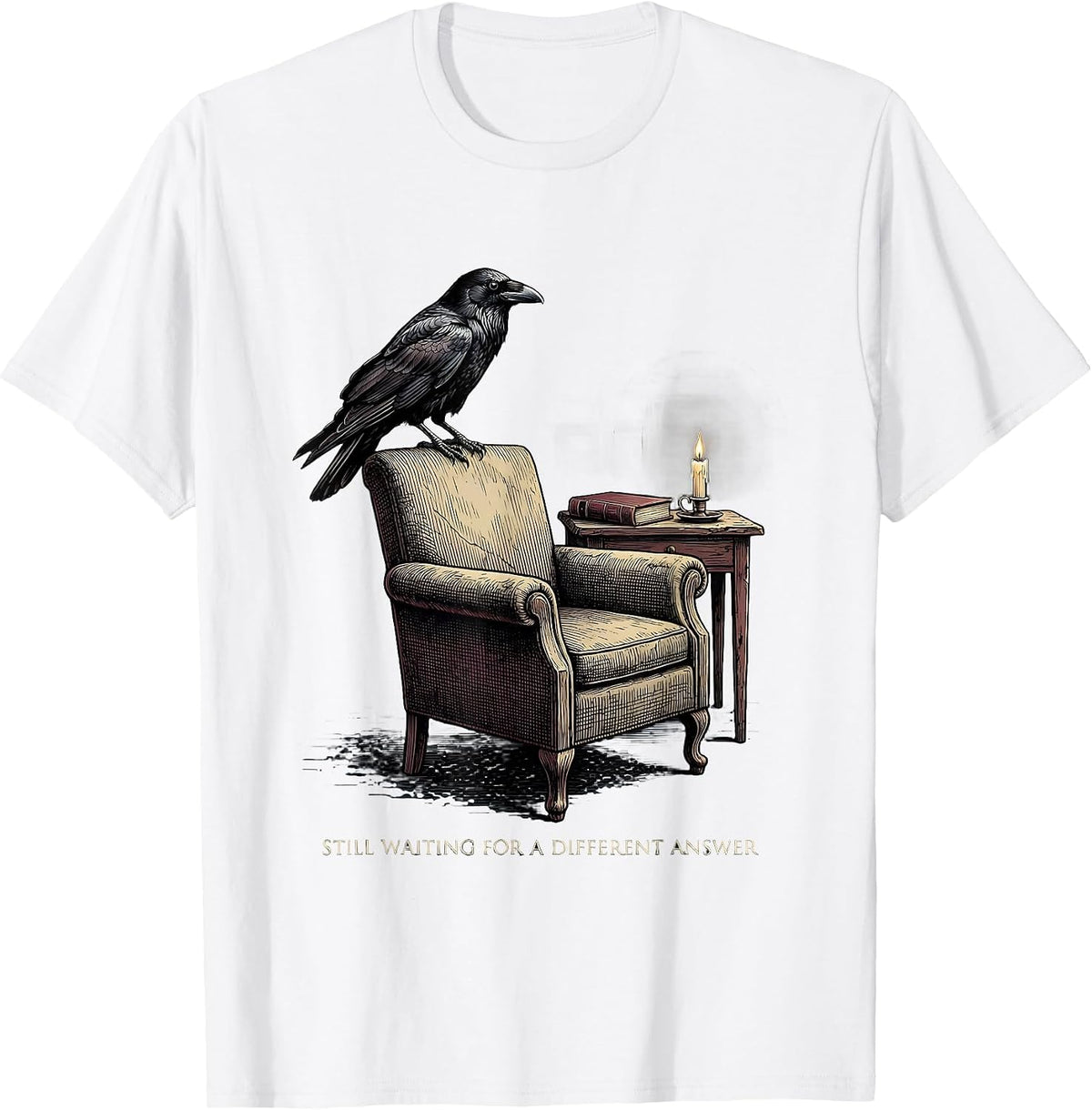 Men's Still Waiting For A Different Answer Gothic Edgar Allan Poe T-Shirt - White
