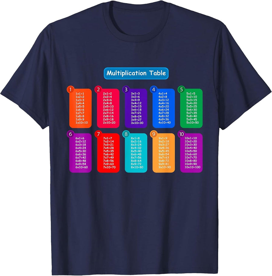 Multiplication Table Math Mathematics for Kids T-Shirt - Navy Blue