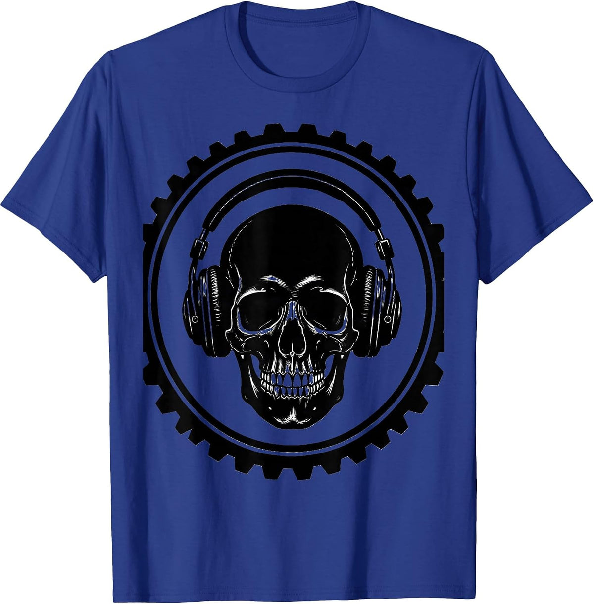 Skull Vintage Headphones Rock Music Graphic T-Shirt - Royal Blue