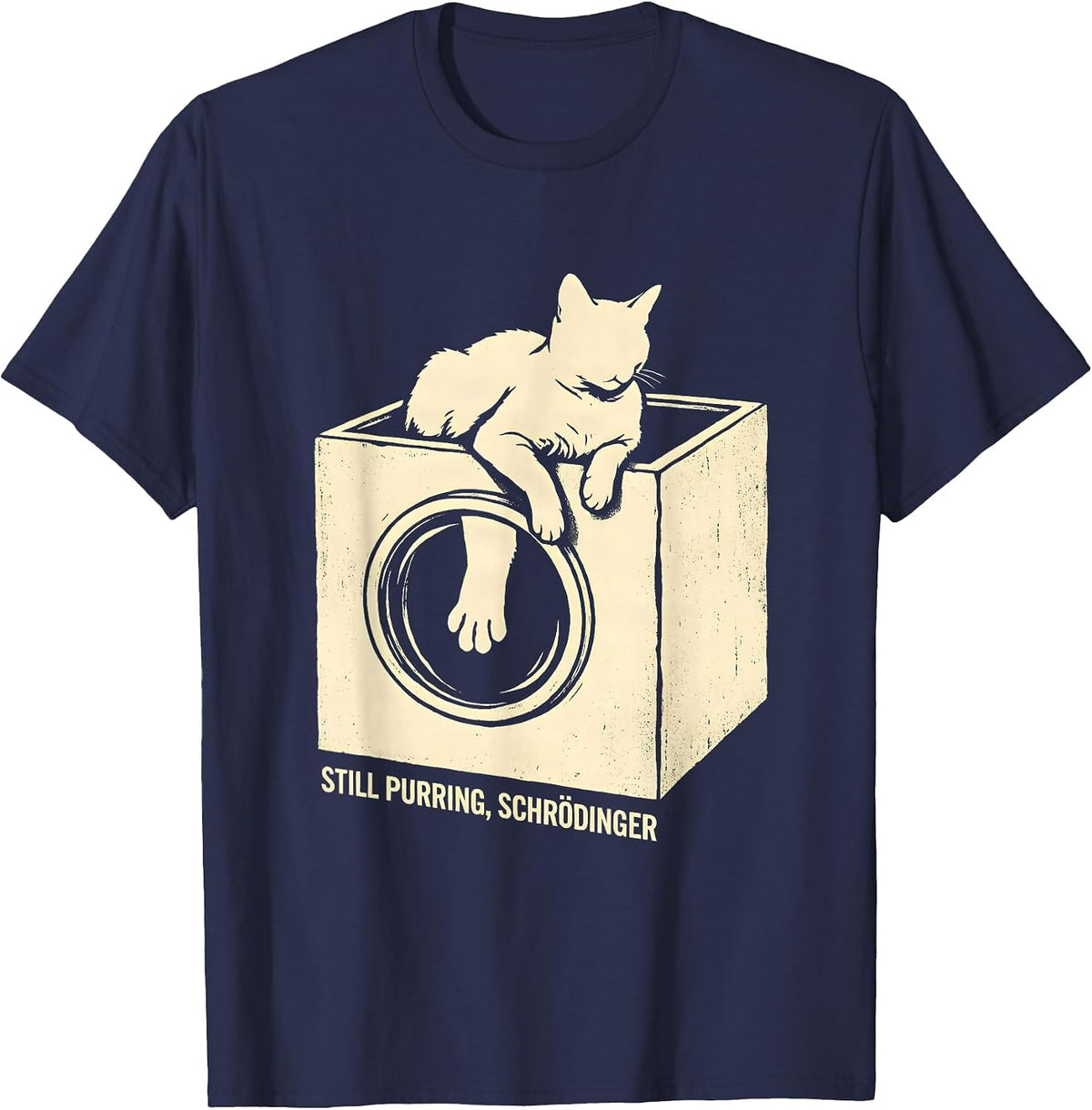 Men's Still Purring Schrödinger Quantum Physics Humor Science T-Shirt - Navy Blue