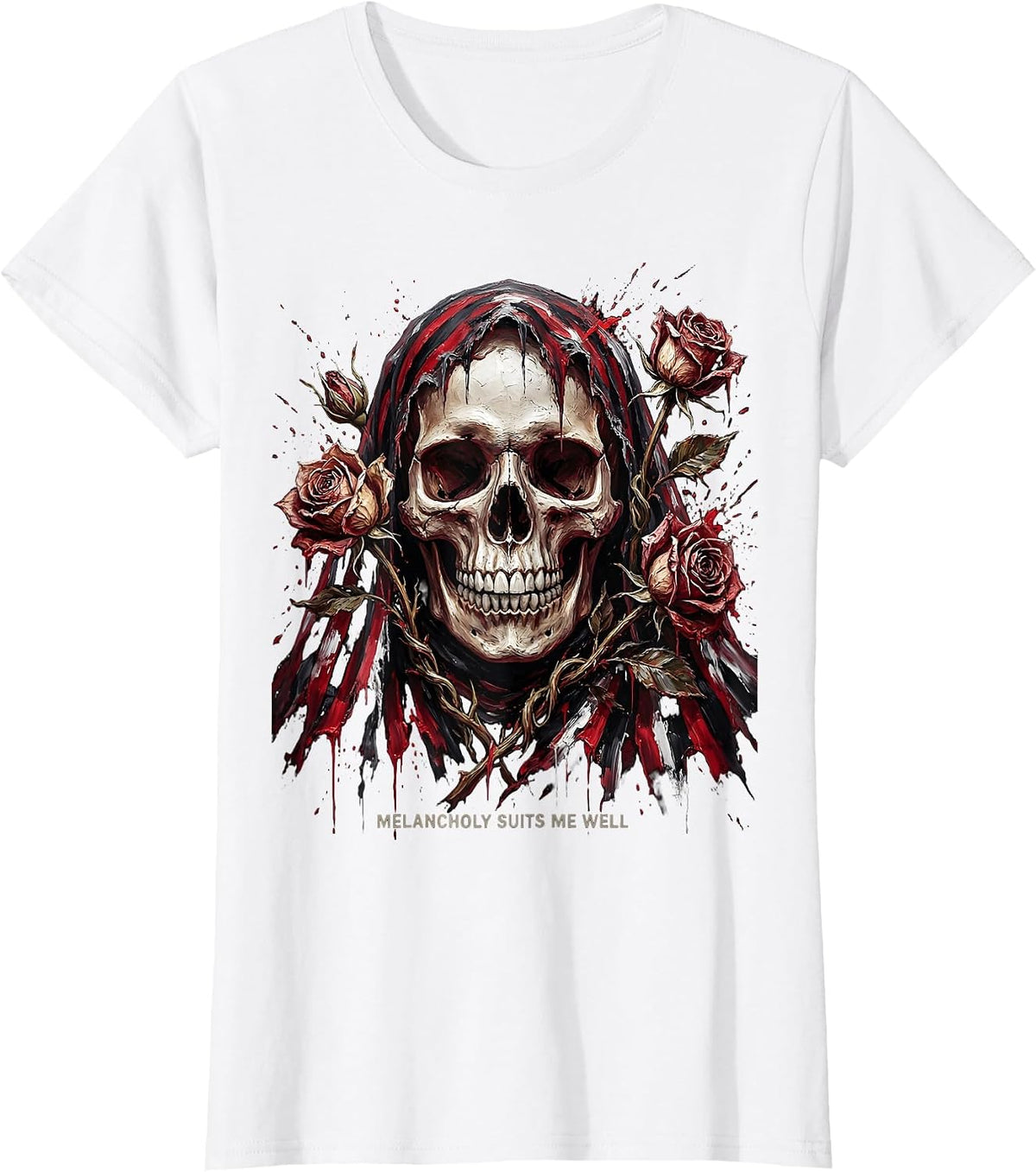 Melancholy Suits Me Well Goth Dark Aesthetic Design T-Shirt - White