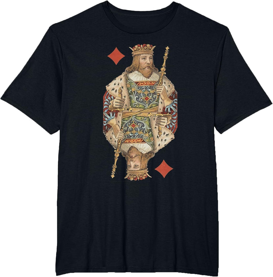 King of Diamonds Antique Art Nouveau Playing Card Art T-Shirt, Men's Big and Tall, Black, 5X Tall - As Pictured