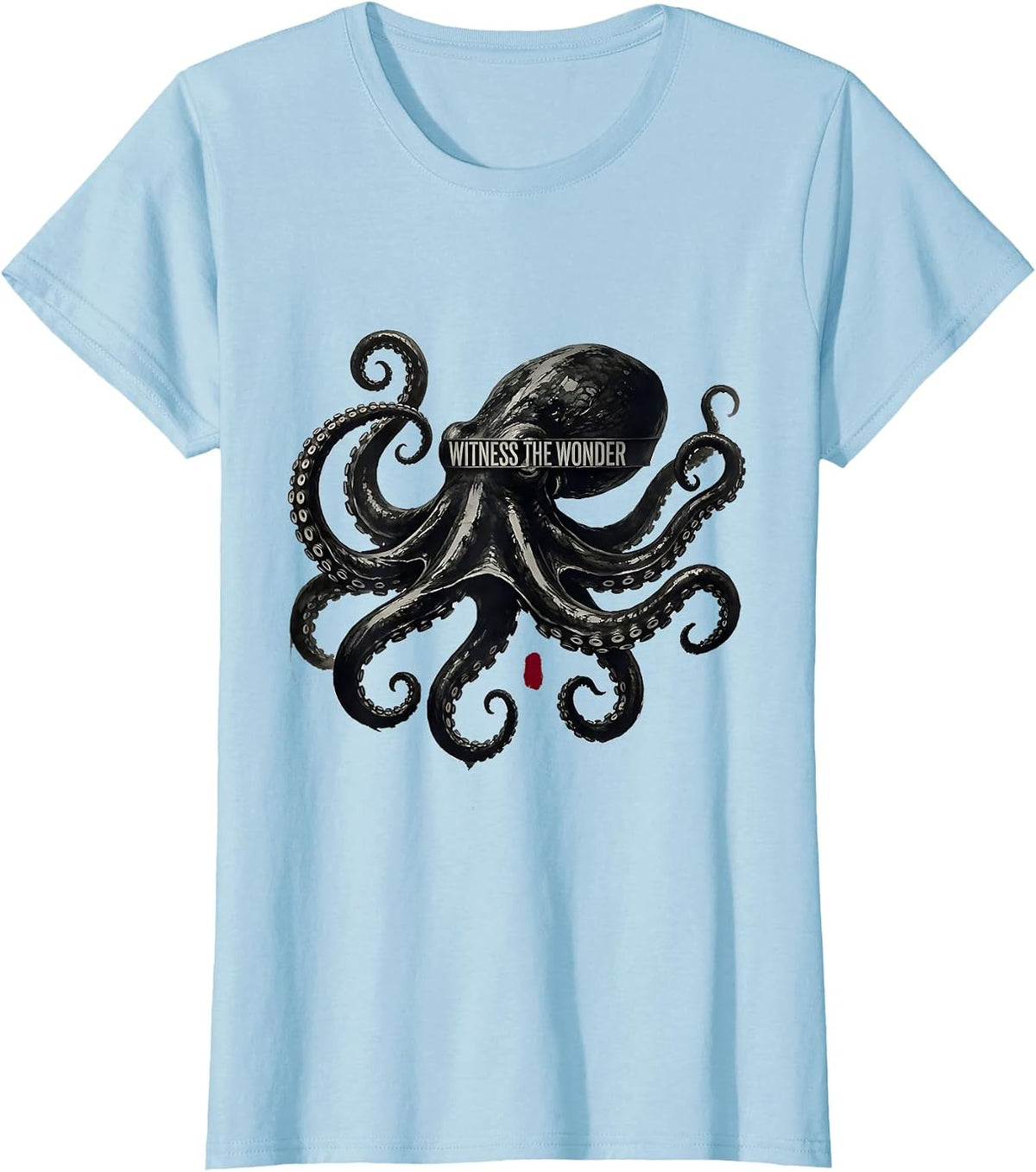 Women's Witness The Wonder Ink Brush Octopus Lover Ocean Sea T-Shirt - Baby Blue