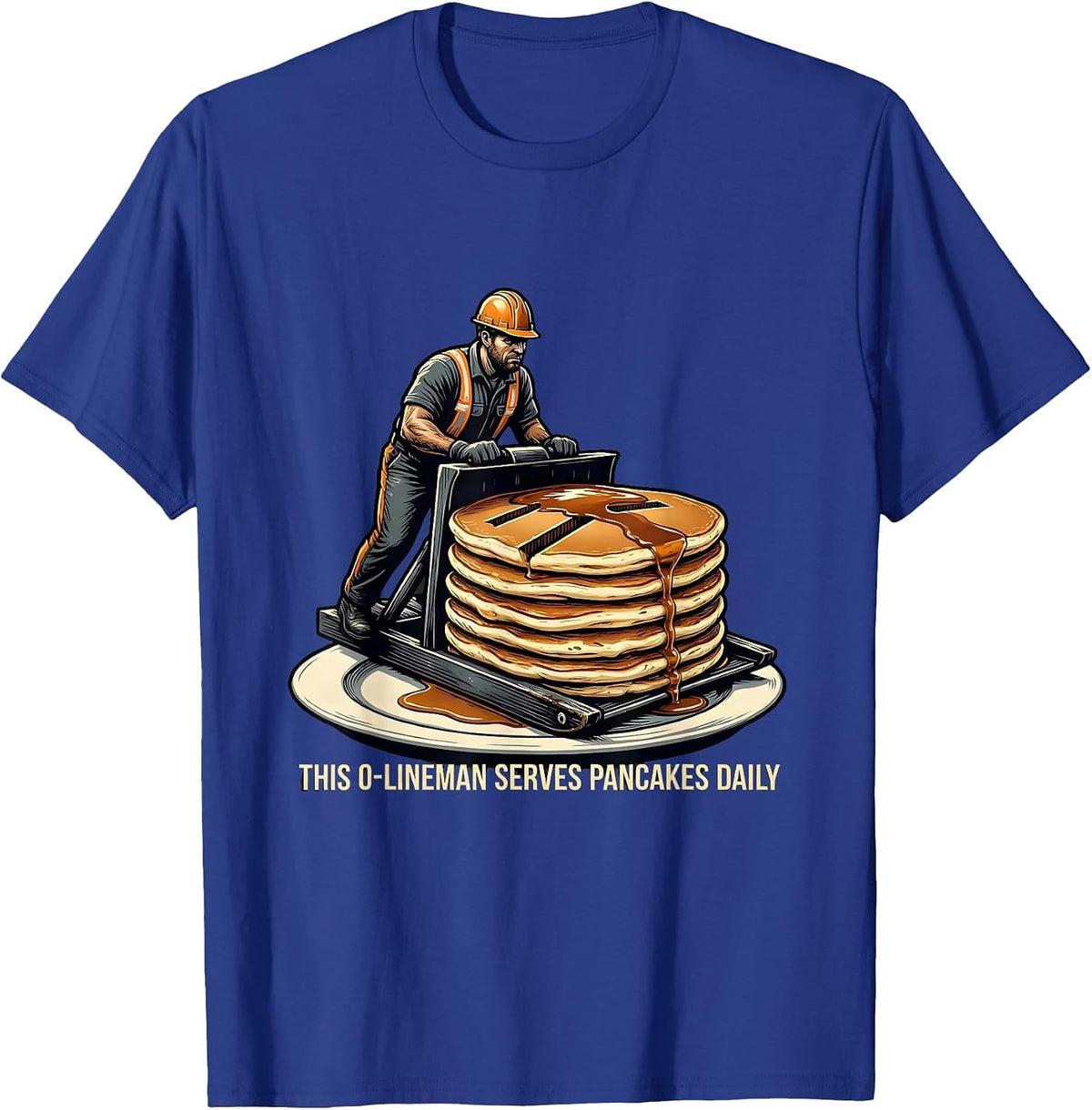 Men's This O-Lineman Serves Pancakes Daily Funny Football Lineman T-Shirt - Royal Blue