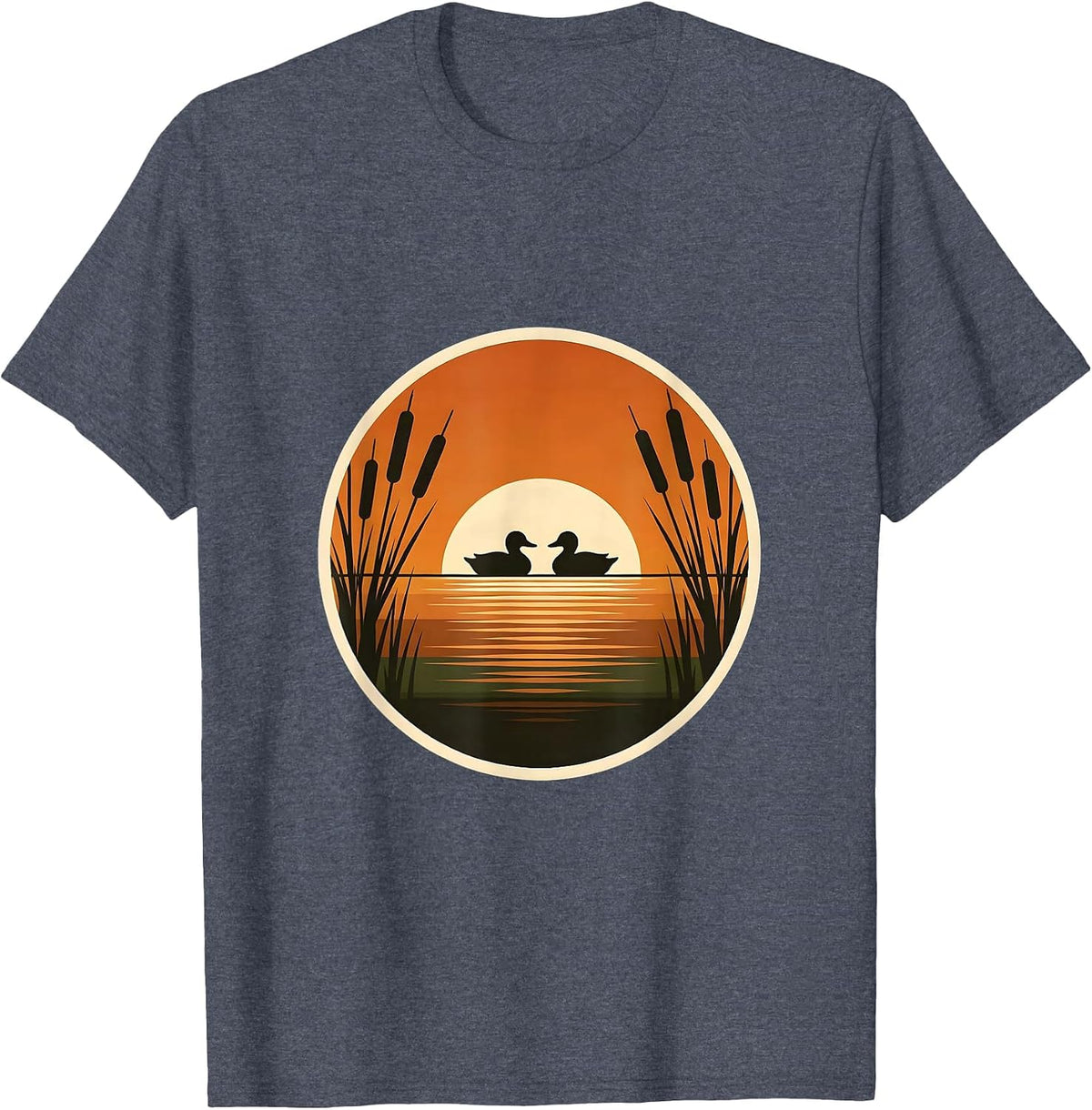 Duck Decoys Autumn Marsh Camo Illustration T-Shirt - Heather Blue