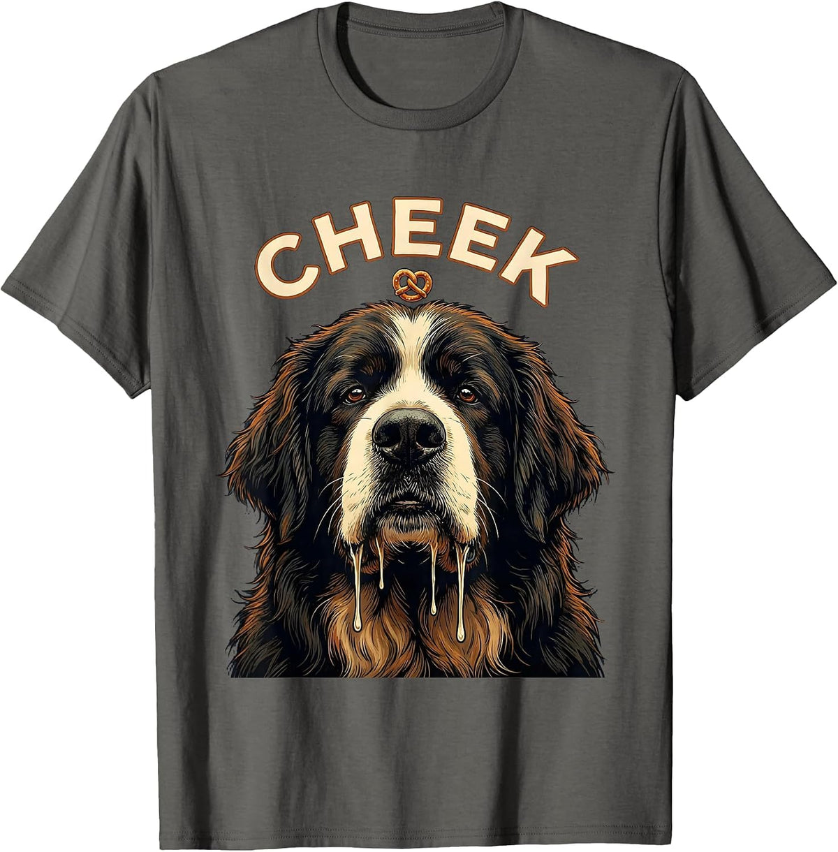 CHEEK Funny Newfoundland Dog Jowls Drool Dog Mom Dog Dad T-Shirt - Asphalt Grey