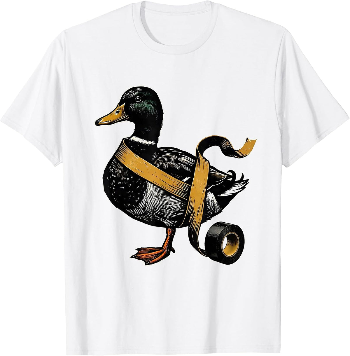 Men's Duck Tape Humor Linocut Funny Novelty Gift T-Shirt - White