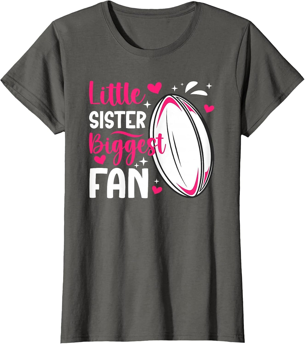 Little Sister Biggest Fan Rugby Sister of A Rugby Player Sis T-Shirt - Asphalt Grey