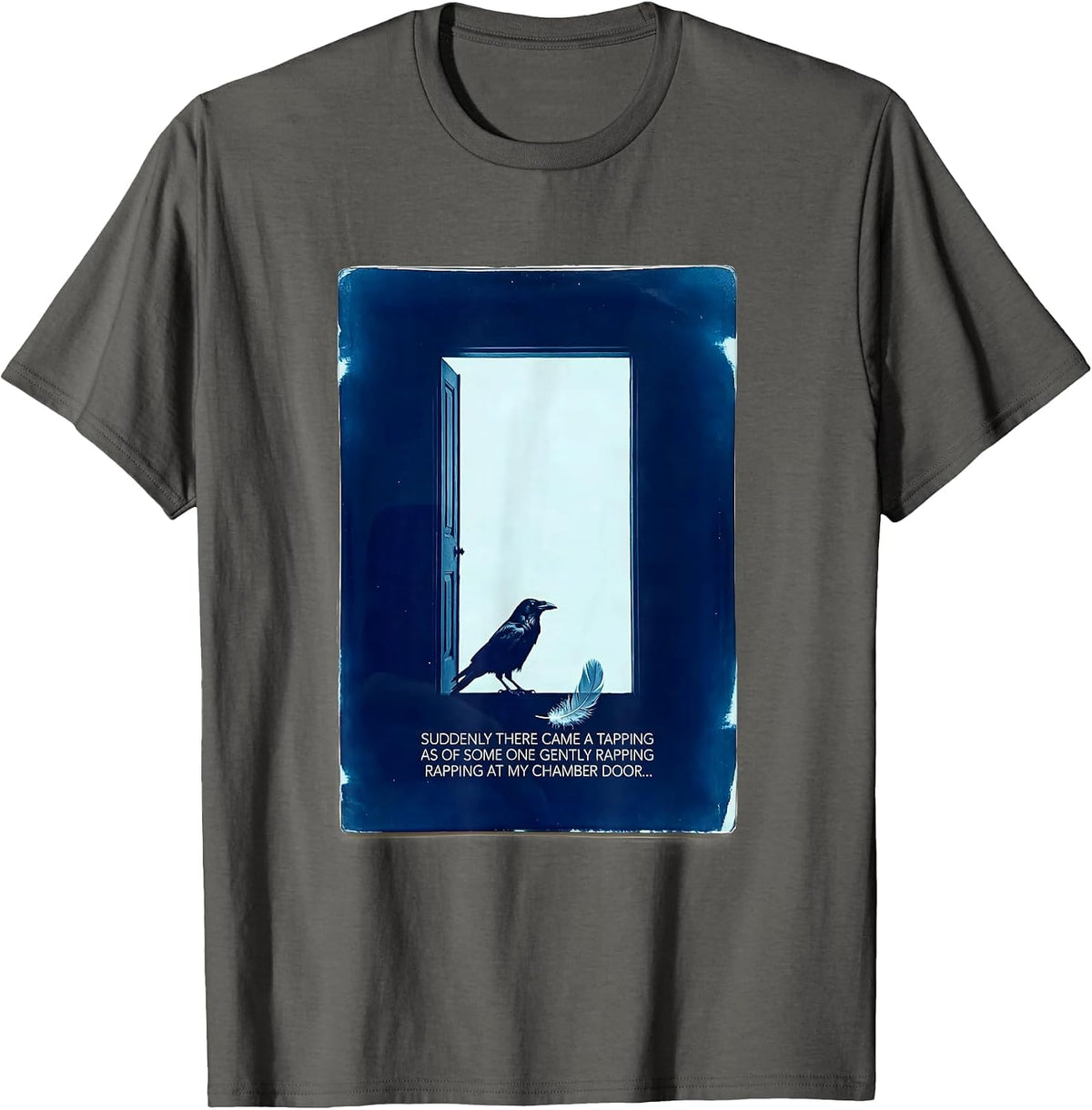 Suddenly There Came a Tapping Edgar Allan Poe Raven T-Shirt - Asphalt Grey