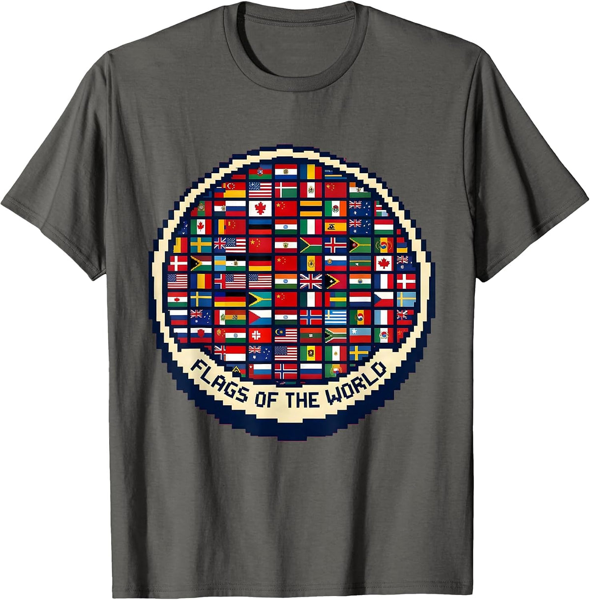Men's Flags Of The World Pixel Art Geography Lover Gift T-Shirt - Asphalt Grey