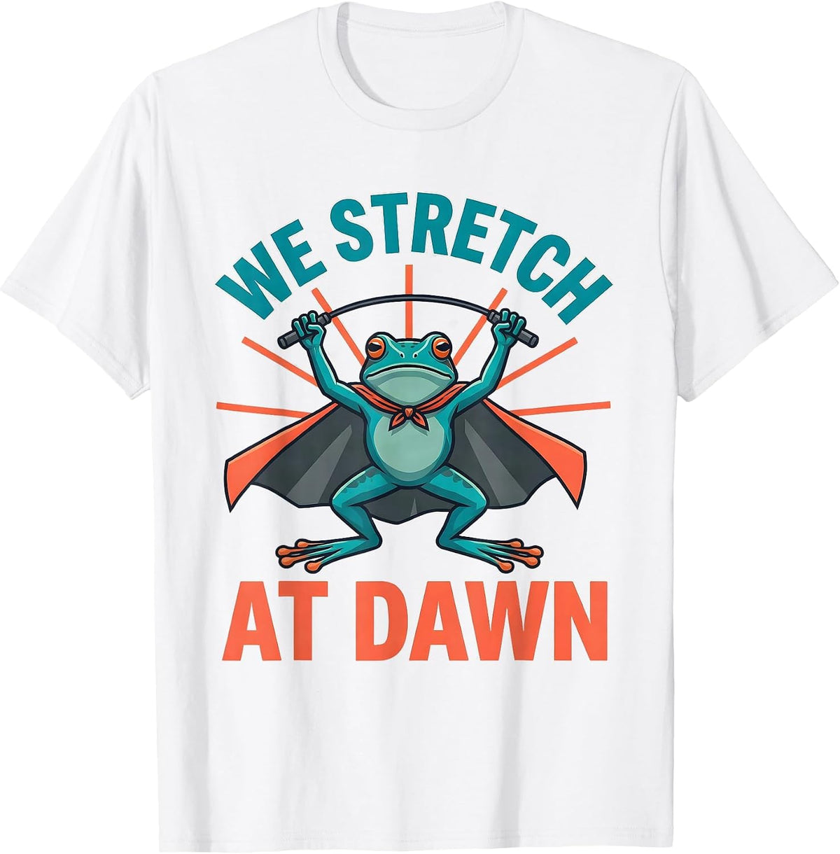 We Stretch At Dawn Funny Teacher Frog Back to School T-Shirt, Men, White, 3X-Large - As Pictured