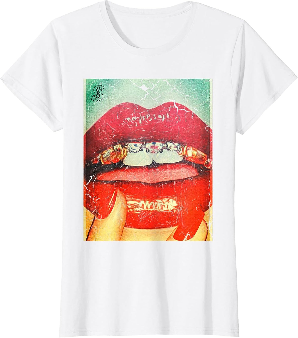 Diamonds in the Mouth Red Lips and Grills T-Shirt - White