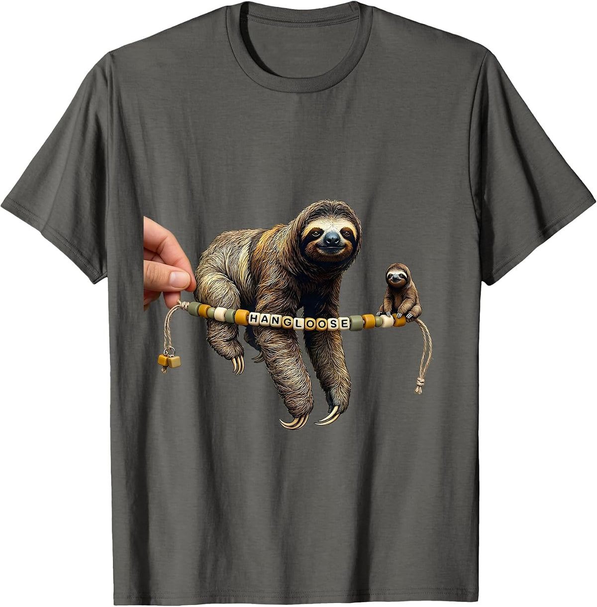 Men's Sloth Friendship Bracelet Funny Animal Humor Novelty T-Shirt - Asphalt Grey