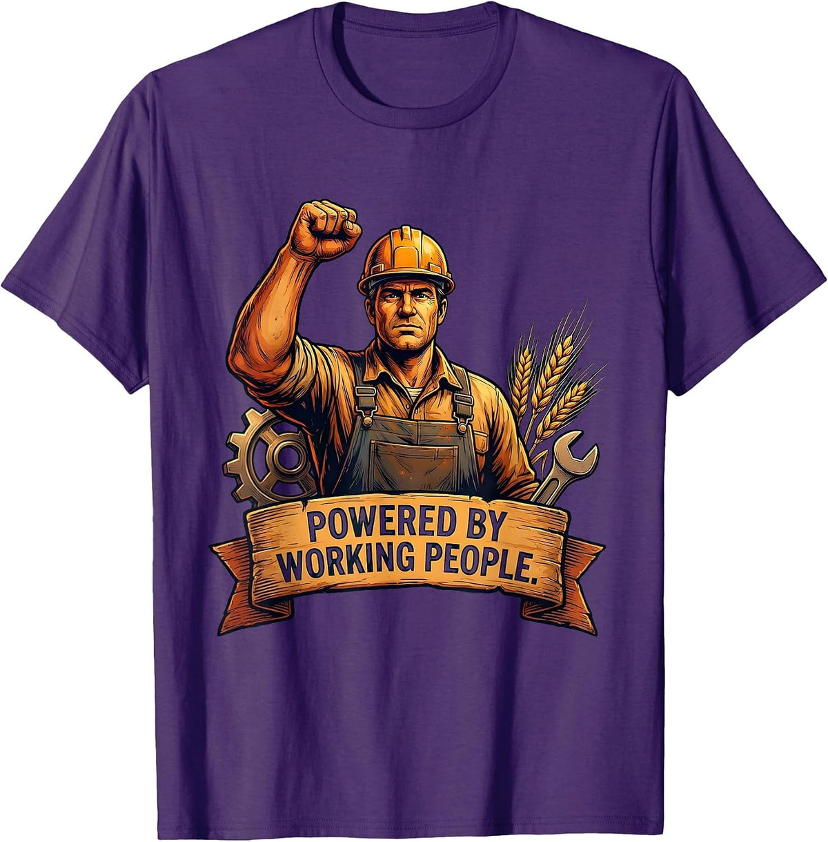 Powered by Working People Labor Day Design T-Shirt - Purple
