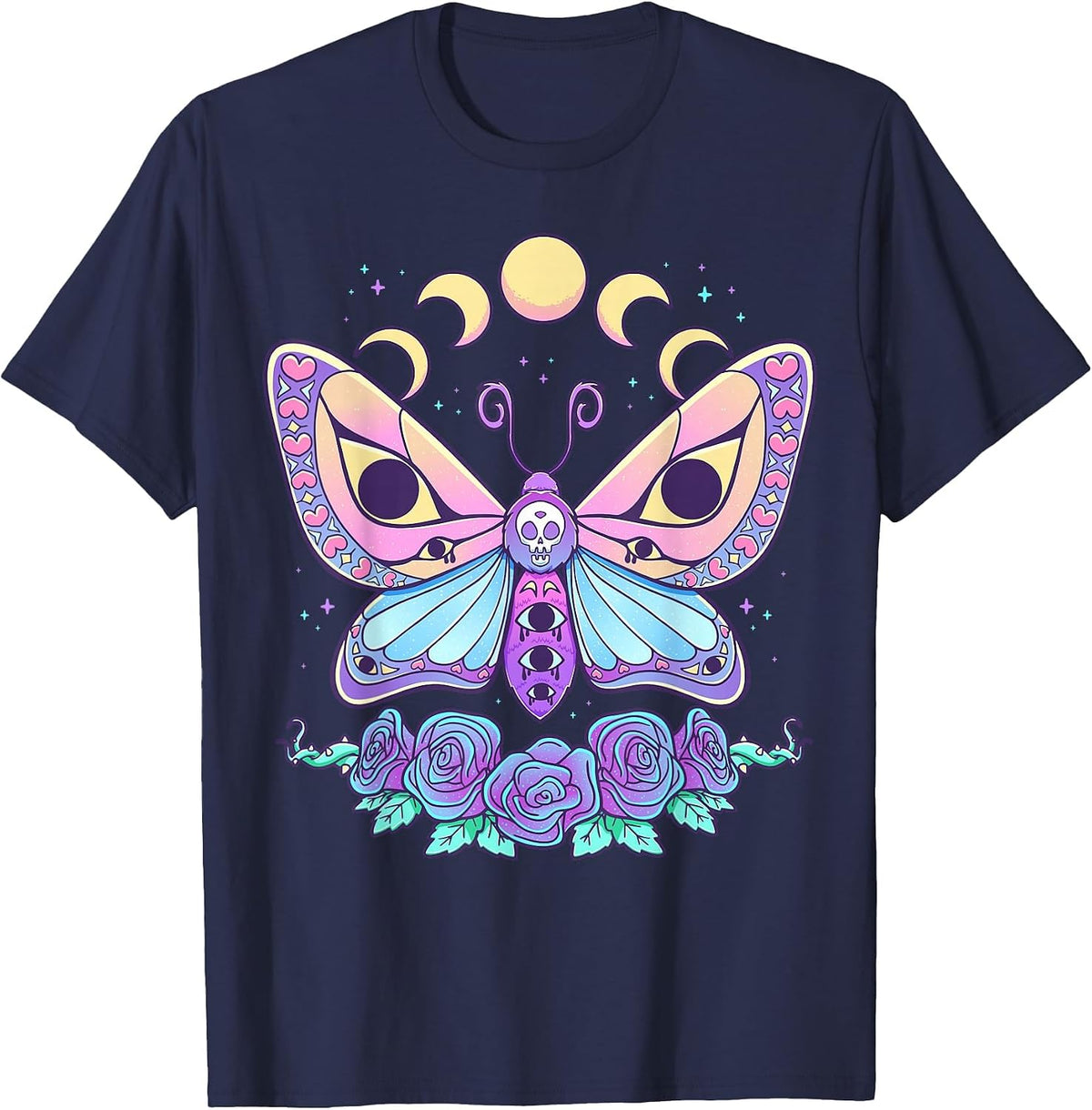 Pastel Goth Creepy Butterfly Moth Kawaii Emo Cute Nu Goth T-Shirt - Navy Blue