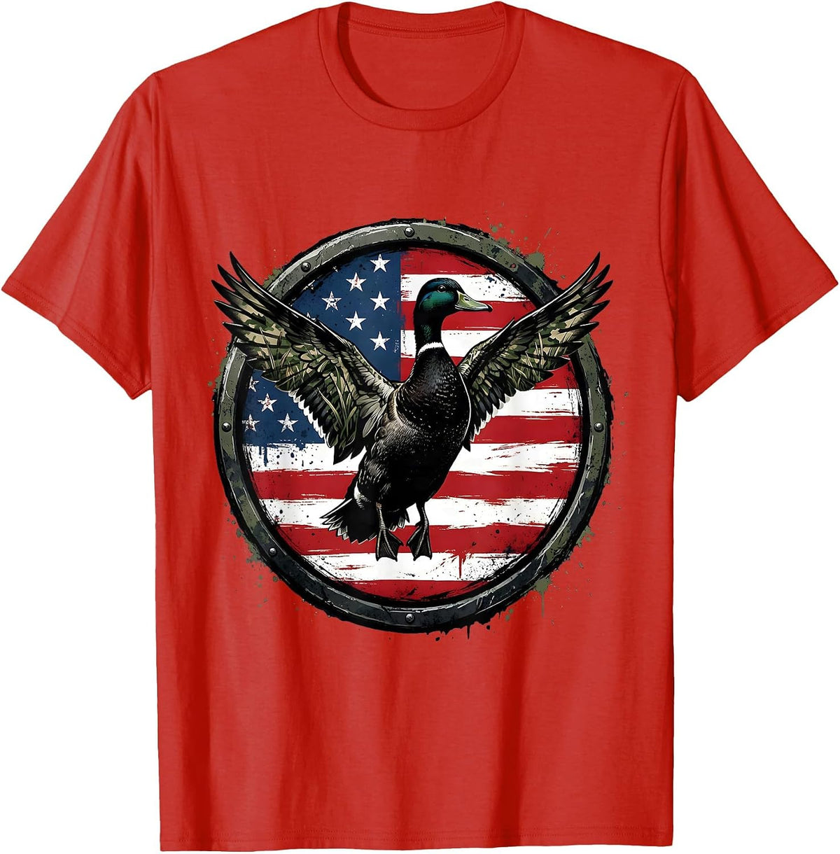 Men's Duck Camo Wings Spread Full Display Illustration T-Shirt - Red