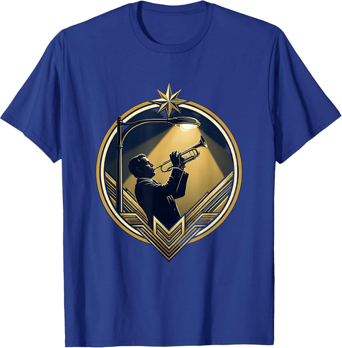 Chicago Jazz Trumpet Player Under Streetlight T-Shirt - Royal Blue