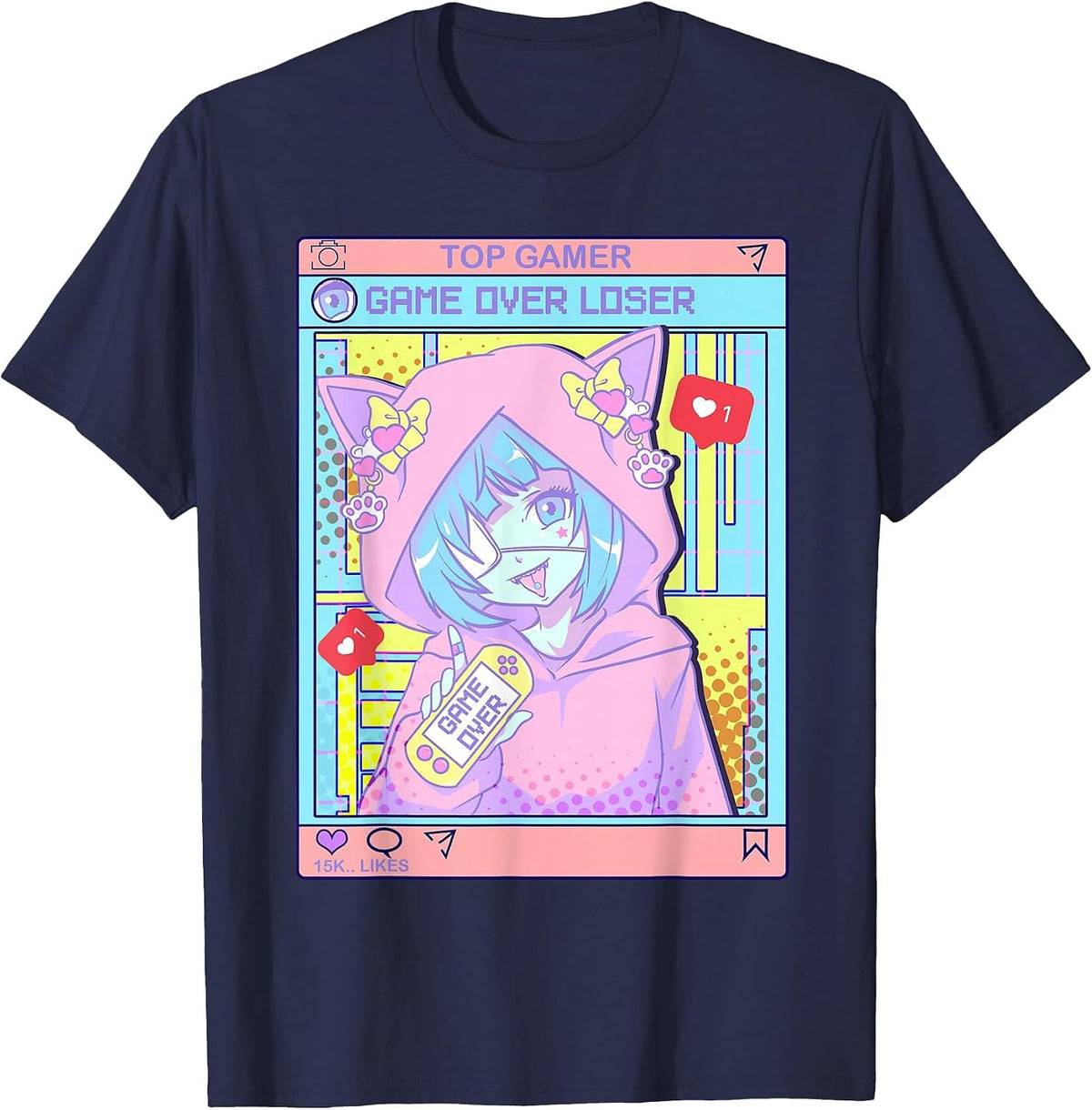 Kawaii Pastel Goth Girl Anime Gamer Game' Over Loser T-Shirt - Navy Blue
