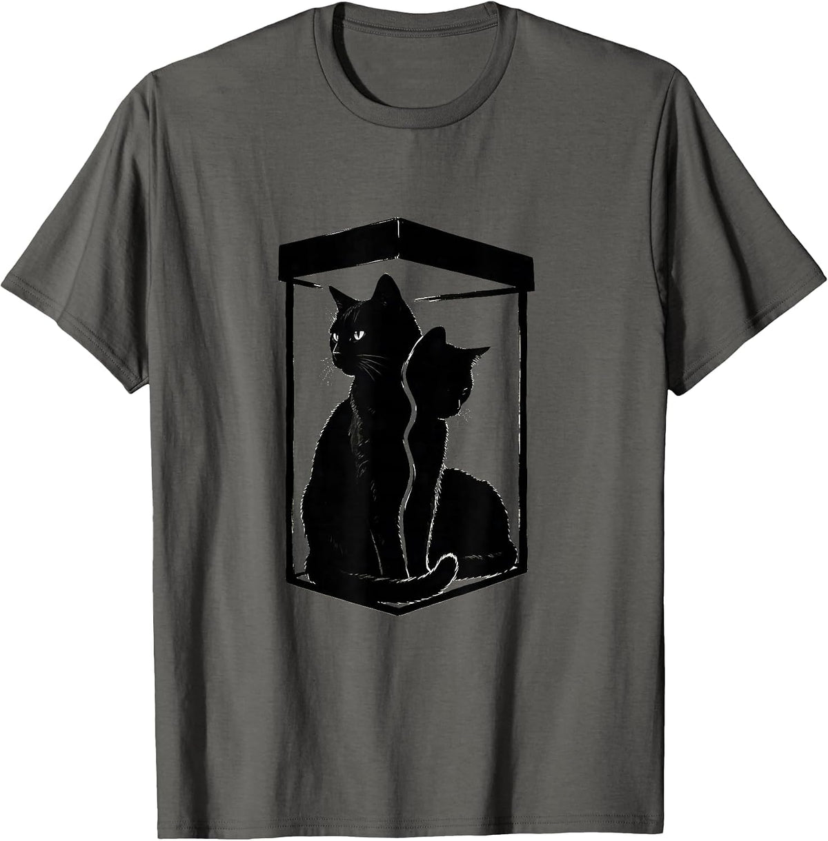 Schrödinger Cat Silhouette Quantum Physics Science Geek T-Shirt - Asphalt Grey