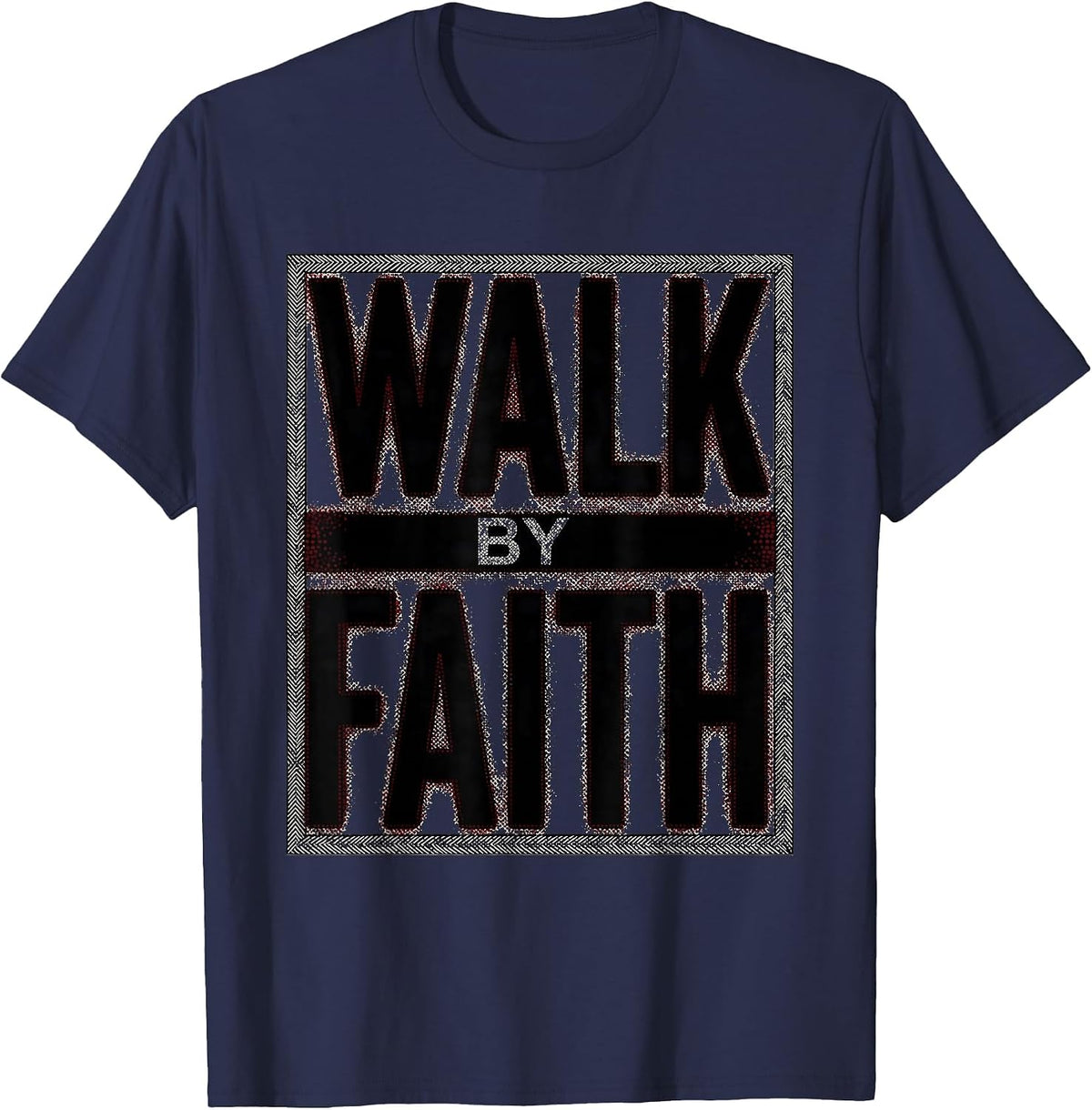 Men's Walk by Faith Over Fear Inspirational Design T-Shirt - Navy Blue