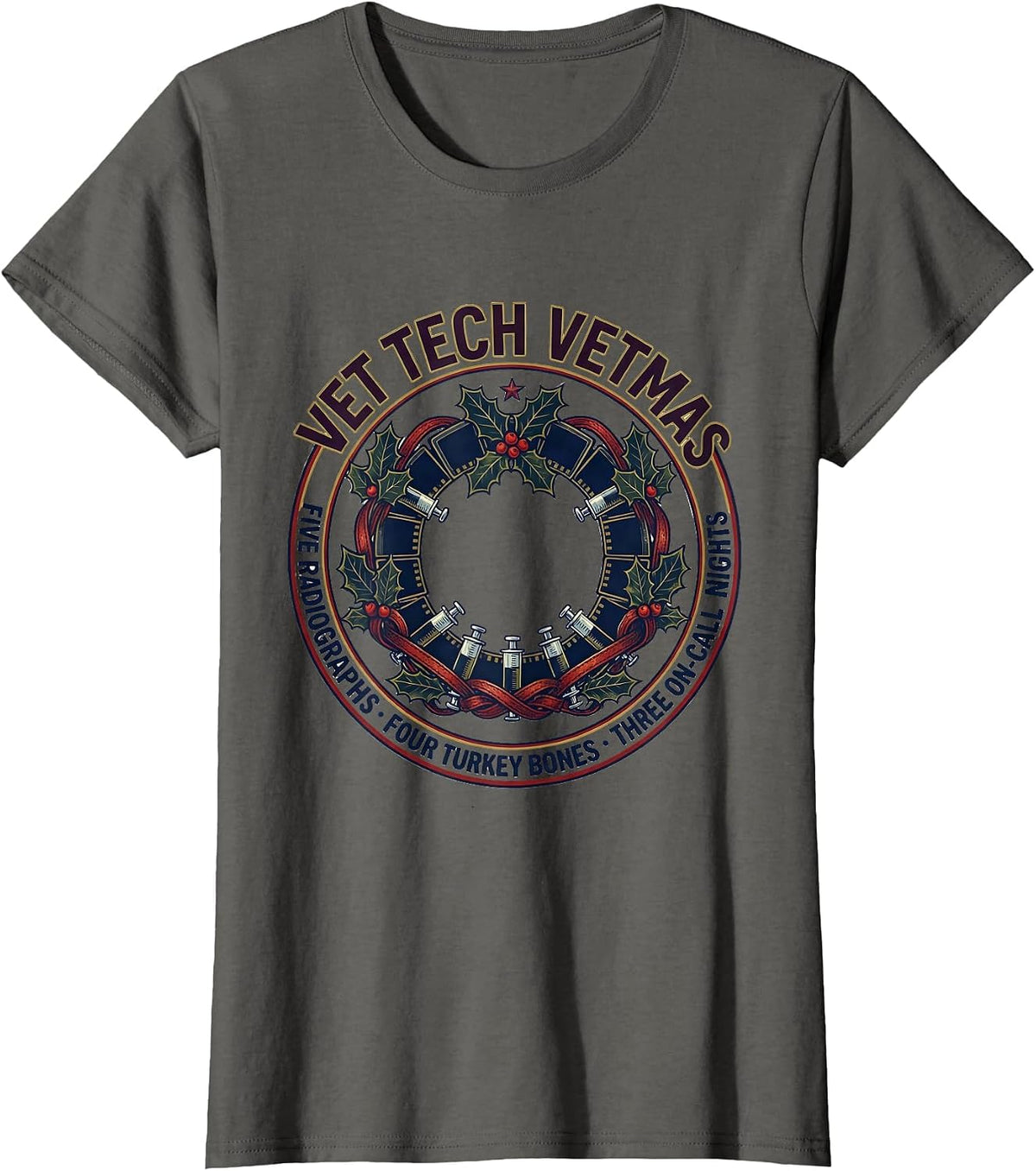 Women's Vet Tech Vetmas Radiographs Turkey Bones On-Call Nights T-Shirt - Asphalt Grey